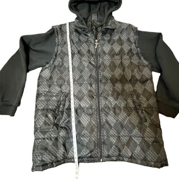 Avirex Men's Puffer Coat- Argyle torso with layered look sleeves/ Hood Black 4XL - Picture 4 of 15